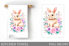 Cute Bunny Kitchen Towel. Bunny Flowers Kitchen Towel Design Product Image 1