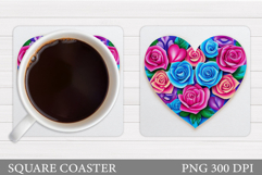 Floral Heart Coaster Sublimation. Valentine Coaster Design Product Image 1