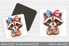 Patriotic Raccoon Magnet. Patriotic Magnet Sublimation Product Image 1