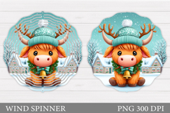 Highland Cow Wind Spinner. Christmas Wind Spinner Design Product Image 1