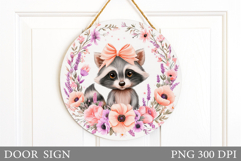 Cute Raccoon Door Sign. Raccoon Flowers Door Sign Design Product Image 1