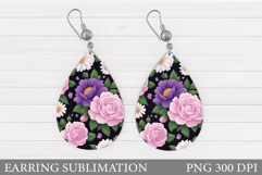 Flowers Teardrop Earring Design. Flowers Earring Sublimation Product Image 1