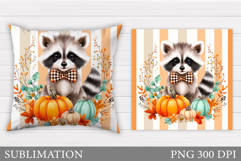 Fall Raccoon Pillow Design. Fall Raccoon Sublimation Product Image 1