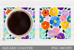 Floral Coaster Design. Flowers Coaster Sublimation Product Image 1