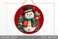 Cute Snowman Door Sign Design. Christmas Sublimation Product Image 1