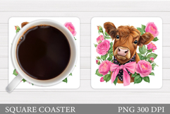 Bear Coaster Sublimation. Bear Flowers Coaster Design Product Image 1