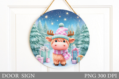 Christmas Cow Door Sign. Christmas Door Sign Sublimation Product Image 1