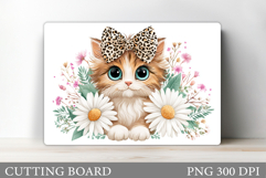 Cute Cat Cutting Board Design. Cat Flowers Cutting Board Product Image 1