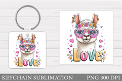 Cute Lama Keychain Design. Valentines Lama Sublimation Product Image 1