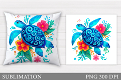 Cute Turtle Pillow Design. Sea Turtle Sublimation Product Image 1
