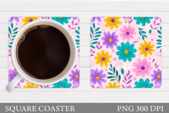 Floral Coaster Sublimation. Flowers Coaster Design Product Image 1
