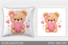 Valentines Bear Pillow Design. Valentines Pillow Sublimation Product Image 1