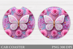 Butterfly Car Coaster Design. Flowers Coaster Sublimation Product Image 1