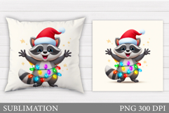 Cute Raccoon Pillow Design. Christmas Pillow Sublimation Product Image 1
