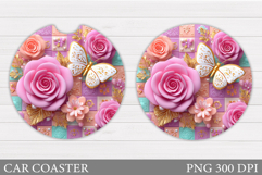 Butterfly Car Coaster Design. Flowers Coaster Sublimation Product Image 1