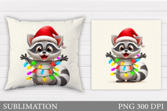 Cute Raccoon Pillow Design. Christmas Pillow Sublimation Product Image 1