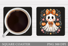 Cute Ghost Coaster Design. Cute Halloween Sublimation Product Image 1