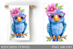Cute Parrot Kitchen Towel. Cute Parrot Sublimation Product Image 1