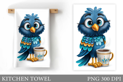 Cute Bird Kitchen Towel Design. Cute Bird Sublimation Product Image 1