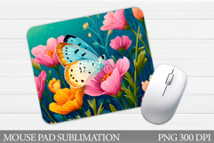 Butterfly Mouse Pad Design. Flowers Mouse Pad Sublimation Product Image 1