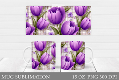 Flowers Mug Sublimation. Tulips Mug Wrap Design Product Image 1
