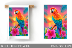 Parrot Kitchen Towel. Flowers Kitchen Towel Sublimation Product Image 1