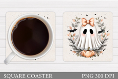 Cute Ghost Coaster Design. Cute Halloween Sublimation Product Image 1