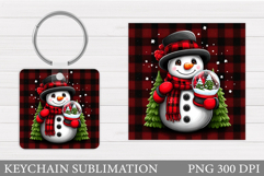 Cute Snowman Keychain Sublimation. Christmas Keychain Design Product Image 1
