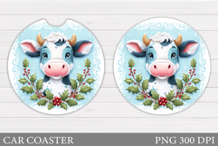 Christmas Cow Car Coaster. Christmas Car Coaster Sublimation Product Image 1