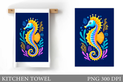 Seahorse Kitchen Towel Design. Sea Kitchen Towel Sublimation Product Image 1