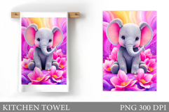 Elephant Kitchen Towel. Elephant Flowers Kitchen Towel Product Image 1