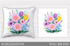 Flowers Pillow Design. Floral Pillow Sublimation Product Image 1