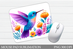 Hummingbird Mouse Pad Design. Flowers Birds Mouse Pad Product Image 1