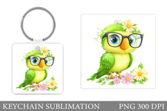 Cute Parrot Keychain. Parrot Flowers Keychain Sublimation Product Image 1