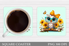 Cute Owl Coaster Design. Cute Owl Sublimation Product Image 1
