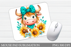 Cow Flowers Mouse Pad Design. Cow Mouse Pad Sublimation Product Image 1