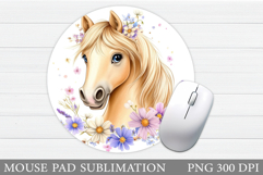 Horse Mouse Pad Sublimation. Horse Flowers Mouse Pad Design Product Image 1