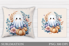 Cute Ghost Pillow Design. Cute Ghost Sublimation Product Image 1