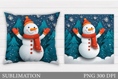 Cute Snowman Pillow Sublimation. Christmas Pillow Design Product Image 1