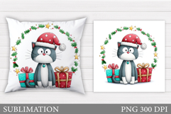 Christmas Cat Pillow Design. Christmas Pillow Sublimation Product Image 1