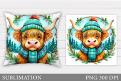 Christmas Cow Pillow Sublimation. Christmas Pillow Design Product Image 1