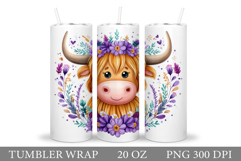 Cute Cow Tumbler Sublimation. Cow Flowers Tumbler Design Product Image 1