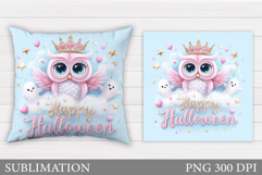 Cute Owl Pillow Design. Halloween Pillow Sublimation Product Image 1