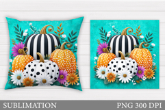 Pumpkin Pillow Design. Flowers Pillow Sublimation Product Image 1