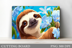 Cute Sloth Cutting Board. Sloth Flowers Cutting Board Design Product Image 1