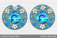 Dolphin Car Coaster Sublimation. Sea Car Coaster Design Product Image 1