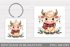 Christmas Cow Keychain. Christmas Keychain Design Product Image 1