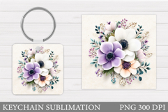 Flowers Keychain Sublimation. Floral Keychain Design Product Image 1