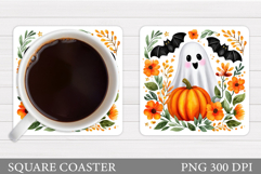 Cute Ghost Coaster Design. Cute Halloween Sublimation Product Image 1