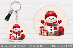 Cute Snowman Keychain Sublimation. Christmas Keychain Design Product Image 1